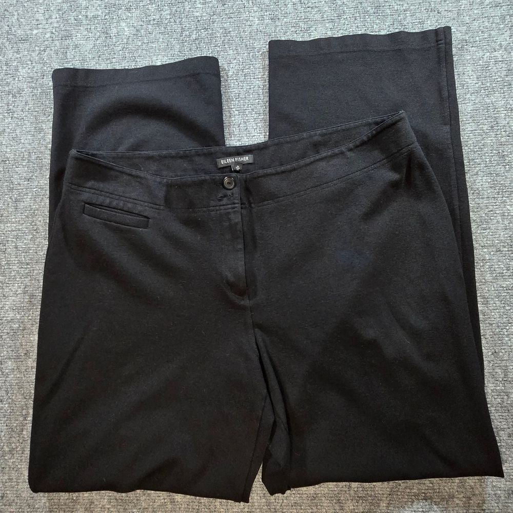 Eileen Fisher Wide Leg Pants Womens L Black Stretch Italian Fabric Trousers